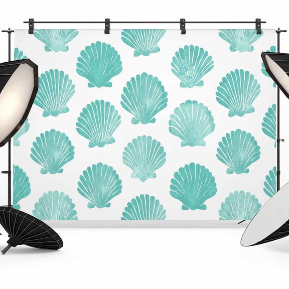 Teal Scallops Shell Backdrop for Photography, Sea Ocean Coastal Nature Summer Photo Backdrop Portrait Background Party Banner Photo Backgrounds for Studio Booth Props, 10x8ft