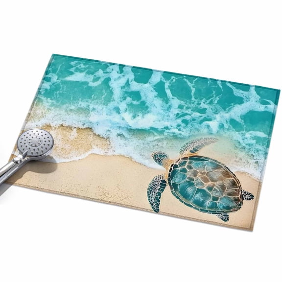 Teal Sea Turtle Area Rugs 2x3ft Beach Ocean Wave Floor Rug Non Slip Low Pile Ultra Soft Throw Carpet for Entryway Indoor Entrance Kitchen Bathroom