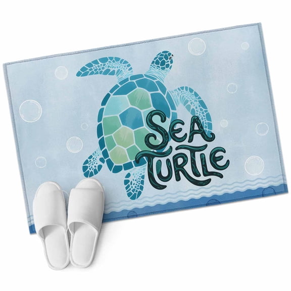 Teal Sea Turtle Area Rugs Collection 2'x3', Coastal Ocean Summer Ocean Waves Non Slip Indoor Rectangle Throw Runner Rug Floor Mat Carpet for Living Room Dining Table Bedroom Nursery