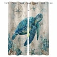 thumbnail image 1 of Teal Sea Turtle Coastal Blackout Curtains for Bedroom, Vintage Summer Beach Nautical Thermal Insulated Kitchen Drapes with Grommets, Light Blocking Window Treatment, 2 Panels 42" x 54", 1 of 7