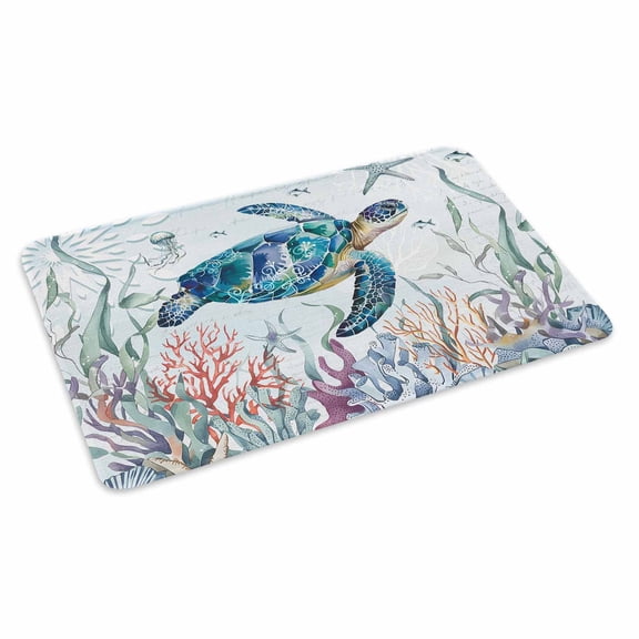 Teal Sea Turtle Coastal Doormat Outdoor Entrance 16"x24", Summer Beach Ocean Coral Absorb Moisture Dirt Door Mats, Non-Slip Rubber Backing Floor Mats Indoor, Low-Profile Front Door Rugs