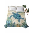 thumbnail image 1 of Teal Sea Turtle Coastal Flat Sheet Only Twin Size, Soft Breathable Bed Top Sheets for Mattress, Vintage Summer Beach Seaweed Luxury Bedding Flat Sheets for Home Hotel Bedroom Bed Protection, 1 of 9
