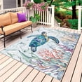 thumbnail image 1 of Teal Sea Turtle Coastal Outdoor Rug for Patio/Deck/Porch, Non-Slip Large Area Rug 3 x 5 Ft, Summer Beach Ocean Coral Indoor Outdoor Rugs Washable Area Rugs, Reversible Camping Rug Carpet Runner, 1 of 8
