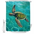 thumbnail image 1 of Teal Sea Turtle Coastal Shower Curtain Set - Standard 72" x 72" Washable Bathtub Curtain with 12 Hooks, Nautical Summer Ocean Beach Waterproof Fabric Stall Shower Curtains for Bathroom/Bathtub Décor, 1 of 6