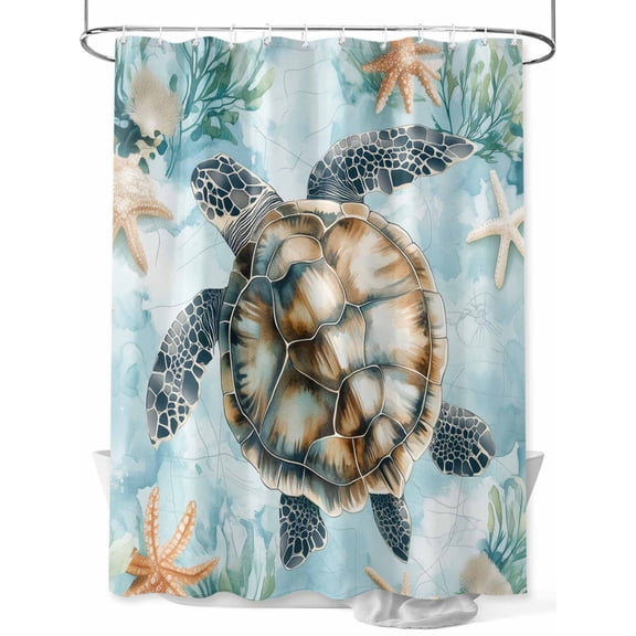 Teal Sea Turtle Coastal Stall Shower Curtain, Waterproof Shower Curtains for Bathroom, Summer Beach Nautical Coral Washable Fabric Cloth Bath Curtain for Bathtub Decoration with Hooks 36x72 Inches