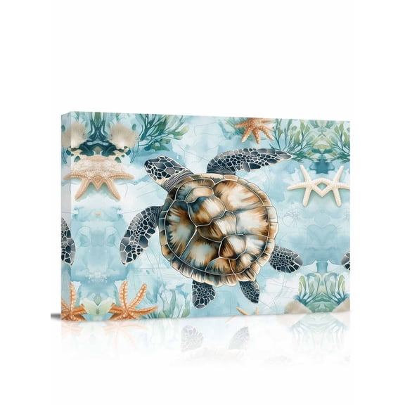 Teal Sea Turtle Coastal Wall Art for Living Room,Canvas Picture Wall Decor for Bathroom Bedroom,Summer Beach Nautical Coral Painting Artwork for Office Kitchen Hallway Dining Room Home Decor 12"x16"