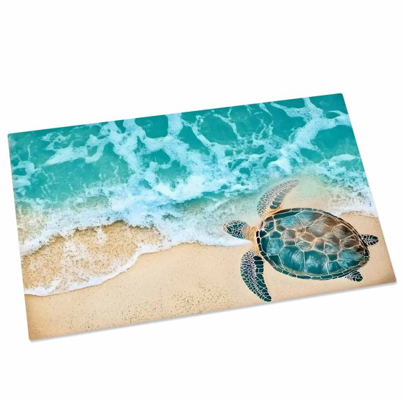Teal Sea Turtle Door Mat 16x24 Inch Beach Ocean Wave Summer Coastal Entryway Rug with Non-Slip Rubber, Front Door Rug Indoor Floor Mats for Living Room Bathroom Bedroom Home Office