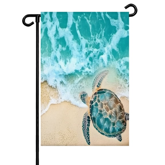 Teal Sea Turtle Garden Flag 12x18 Inch Beach Ocean Wave Double Sided Small Decorative Garden Flags for Outside, Outdoor Yard Porch Lawn Decoration