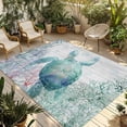 thumbnail image 1 of Teal Sea Turtle Outdoor Rug for Patio/Deck/Porch, Non-Slip Large Area Rug 4 x 6 Ft, Summer Coastal Coral Ocean Grey Wooden Indoor Outdoor Rugs Washable Area Rugs, Reversible Camping Rug Carpet Runner, 1 of 8