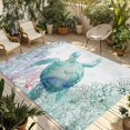 thumbnail image 1 of Teal Sea Turtle Outdoor Rug for Patio/Deck/Porch, Non-Slip Large Area Rug 6 x 9 Ft, Summer Coastal Coral Ocean Indoor Outdoor Rugs Washable Area Rugs, Reversible Camping Rug Carpet Runner, 1 of 8