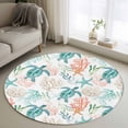 thumbnail image 1 of Teal Sea Turtle Starfish Round Area Rugs 3 ft, Summer Beach Coral Shell Watercolor Washable Small Area Rug with Non-Slip Sturdy Edge Binding Round Front Door Mat Floor Carpet for Entryway, 1 of 9