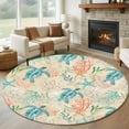 thumbnail image 1 of Teal Sea Turtle Starfish Round Living Room Rugs 7 ft, Summer Beach Coral Shell Vintage Washable Area Rug with Non-Slip Sturdy Edge Binding Round Carpet for Kitchen Office Bedroom, 1 of 9