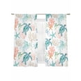 thumbnail image 1 of Teal Sea Turtle Starfish Sheer Curtains 2 Panels Set Summer Beach Coral Shell Watercolor Sheer Window Curtains Light Filtering Rod Pocket Voile Drapes for Bedroom Living Room 52"x63", 1 of 8