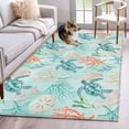 thumbnail image 1 of Teal Sea Turtle Starfish Washable Area Rugs 3'x5', Summer Beach Coral Shell Blue Low Pile Throw Living Room Rug Non-Slip Sturdy Edge Binding Carpet for Indoor Entryway Bedside Kitchen, 1 of 9