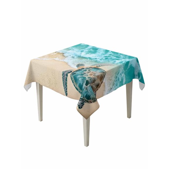 Teal Sea Turtle Table Cloth 54x54 Inch Square, Beach Ocean Wave Summer Coastal Waterproof Tablecloth Washable Table Cover for Party Picnic Dinner Decor