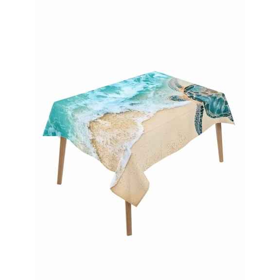 Teal Sea Turtle Table Cloth 60x84 Inch Rectangle, Beach Ocean Wave Summer Coastal Waterproof Tablecloth Washable Table Cover for Party Picnic Dinner Decor
