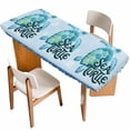thumbnail image 1 of Teal Sea Turtle Table Cloths for 8 Foot Rectangle Tables, Coastal Ocean Summer Ocean Waves Patio Waterproof Elastic Fitted Tablecloths, Washable Rectangular Table Cover for Camping, 1 of 8