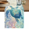thumbnail image 1 of Teal Sea Turtle Table Runner 36 Inches, Summer Coastal Coral Ocean Linen Texture Bed Runner Dresser Scarves Tabletop for Indoor Outdoor Parties/Ceremony/Banquet, 13"x 36", 1 of 9