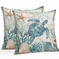 thumbnail image 1 of Teal Sea Turtle Throw Pillow Covers 20x20 Inch Set of 2, Coastal Coral Ocean Nautical Vintage Waterproof Outdoor Pillow Covers, Decorative Cushion Pillowcases for Couch, Sofa, Bed, Garden, Patio, 1 of 9