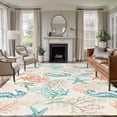 thumbnail image 1 of Teal Seahorse Starfish Washable Living Room Rugs 6'x9', Summer Beach Coral Shell Retro Low Pile Throw Large Area Rug Non-Slip Sturdy Edge Binding Carpet for Dining Room Kitchen Office, 1 of 9