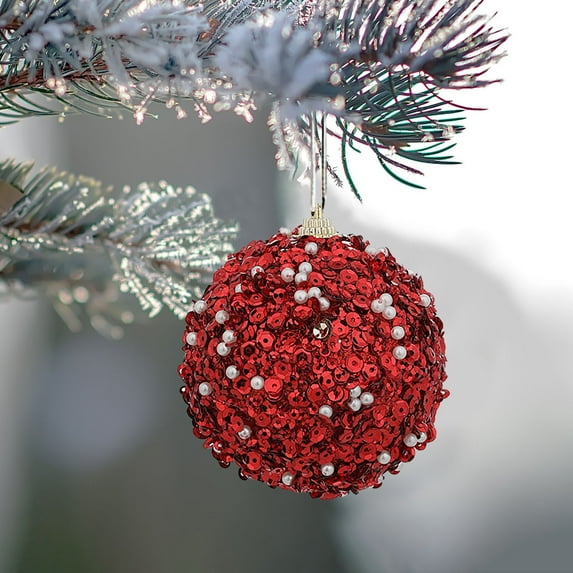 Teal Sequin Christmas Tree Ornament - 80mm/3.15" Foam Pendant with Pearls for Holiday Tree Decoration, Festive Hanging Ornament for Christmas Party Decor