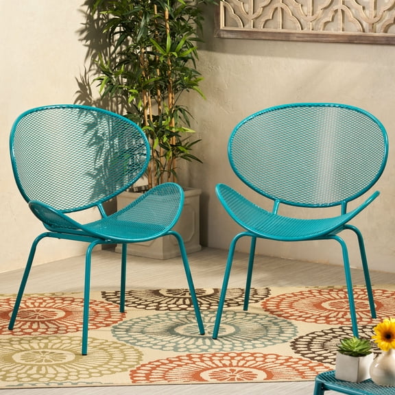 Teal Shell Furniture - Modern Design, Iron, 25.89" D X 34.54" H For Outdoor Area Chair Iron Frame, Mesh Seating, 24.2" W