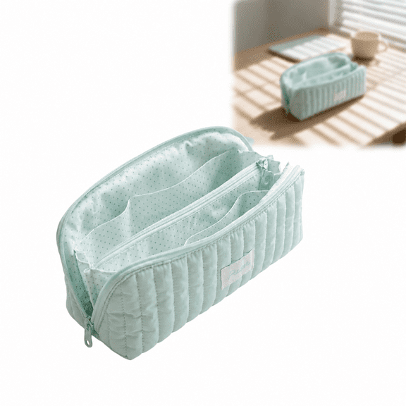 Teal Shell-Shaped Pencil Pouch, Large Capacity Desk Organizer with Polka Dot Design, Multi-Compartment Storage for Pens, Makeup & Travel, Soft & Durable(1Pcs)