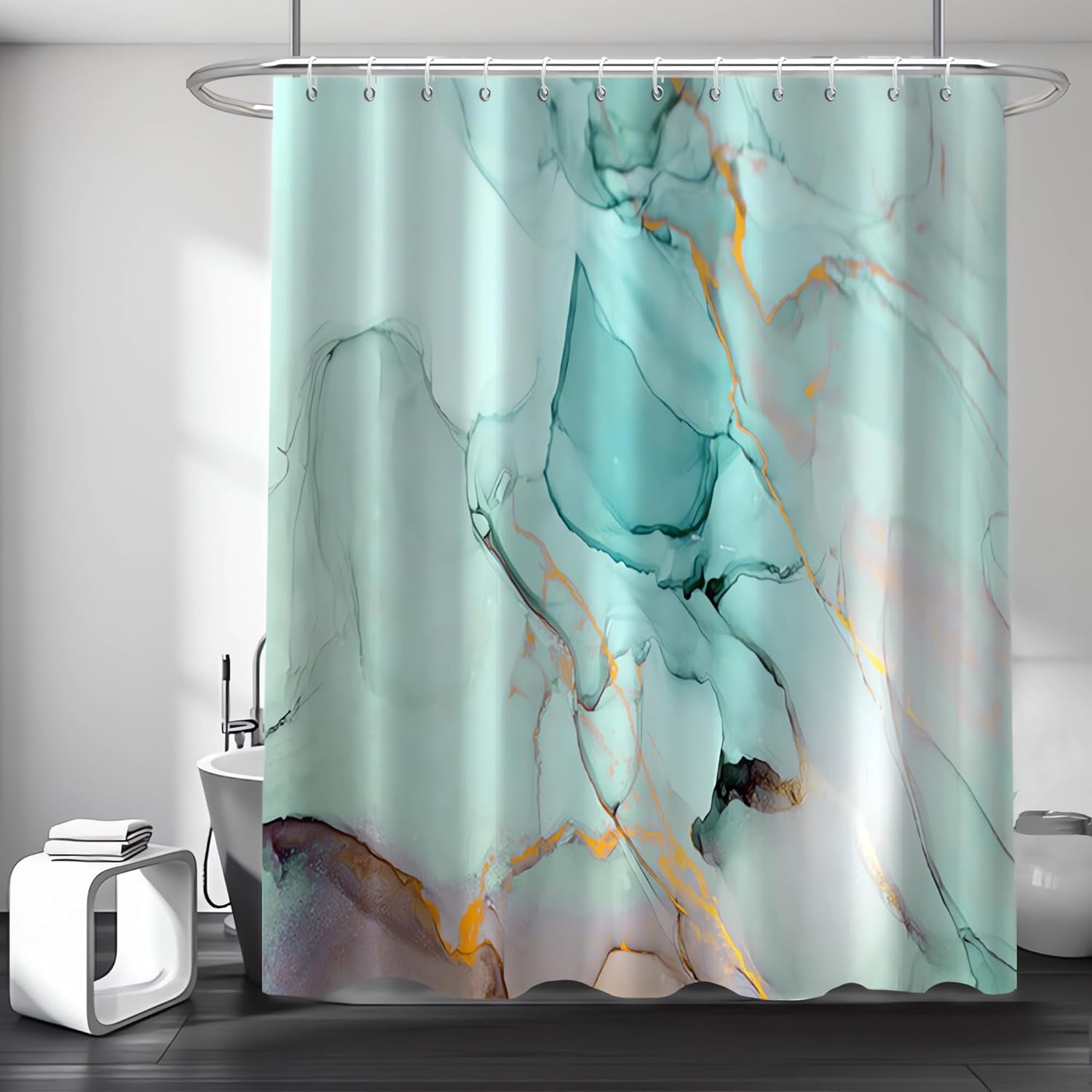 Teal Shower Curtain, Modern Turquoise Marble Shower Curtain for