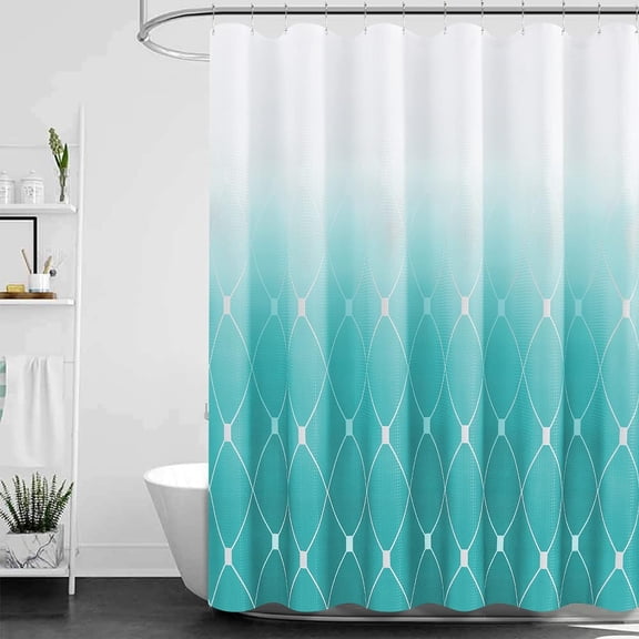 Teal Shower Curtains for Bathroom, Ombre Coastal Pattern Design Summer Beach Mermaid Shower Curtain for Girls Bathroom Decor Teen Women Aqua Turquoise, 72 inch