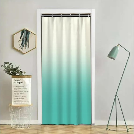 Teal Shower Curtains Beige and Turquoise Ombre Gradient Polyester Fabric Waterproof Bath Curtain Unique Design Bathroom Stall Decor Accessories Set with Hooks, 36W x 72H Inch