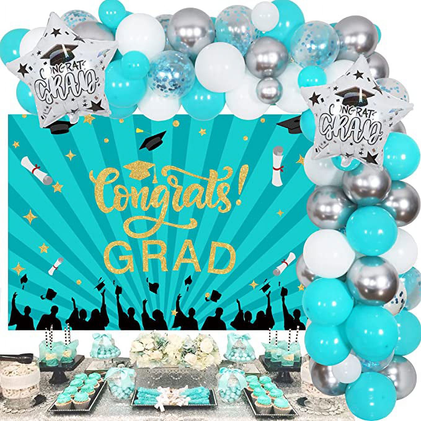 Teal and Silver Graduation Party Decorations Kit 2023, Congrats Grad