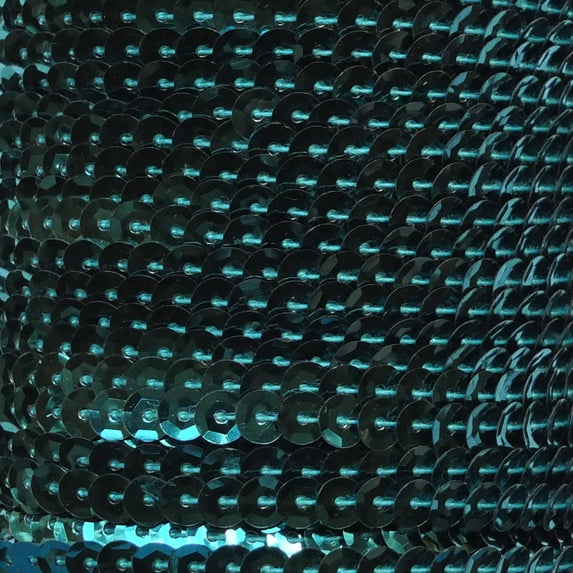 Teal Single Row Trim Cup Sequins 5mm Center Stitched Shiny Metallic Made in USA