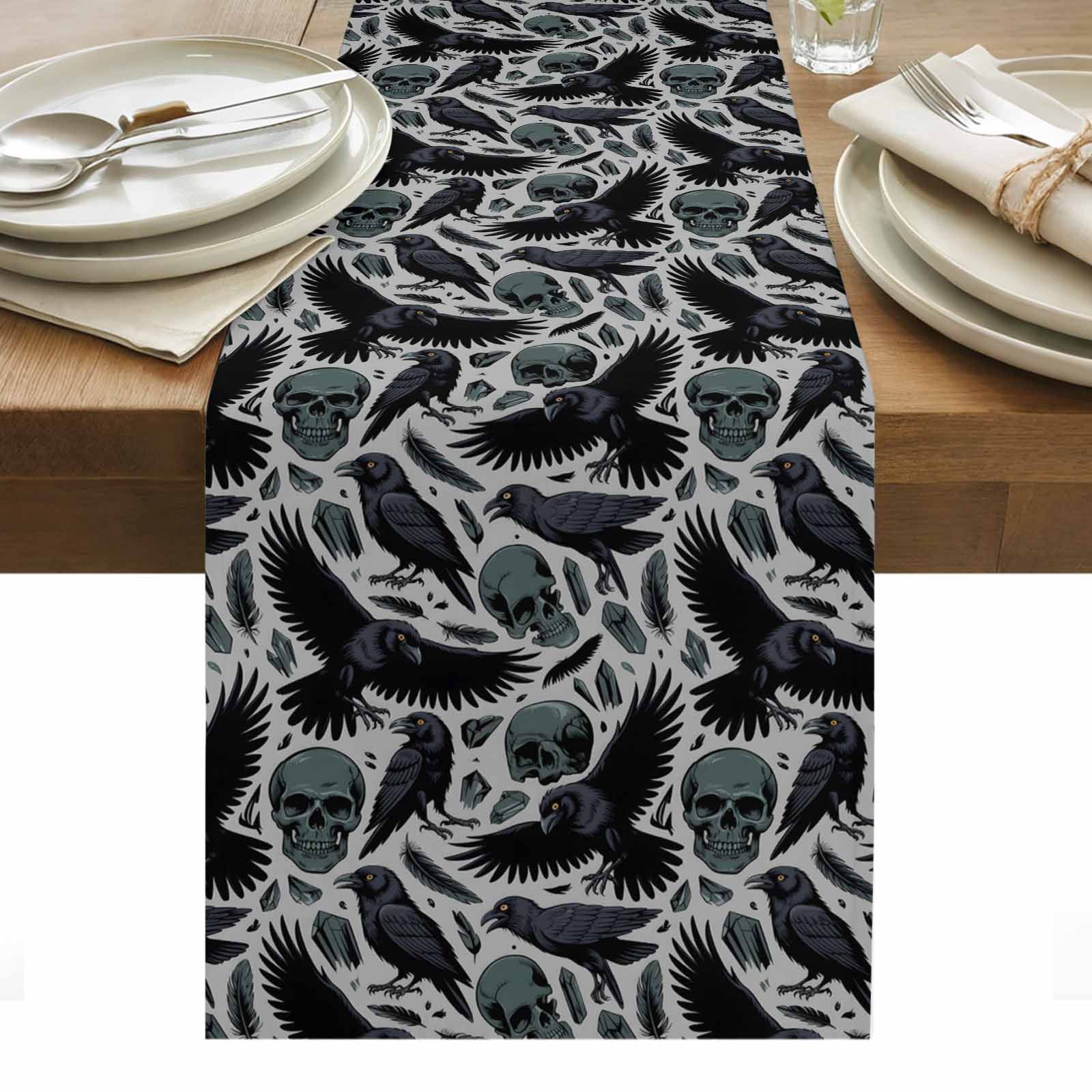 Teal Skull Halloween Table Runner - 108 Inch Long, Kitchen Dining Table ...