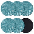 thumbnail image 1 of Teal Snowflake Christmas Coasters Set of 6, Absorbent Coasters for Drinks, Xmas Snowflake Coaster for Desk Coffee Table Protection, Home Decor House Warming Gifts 4", 1 of 8