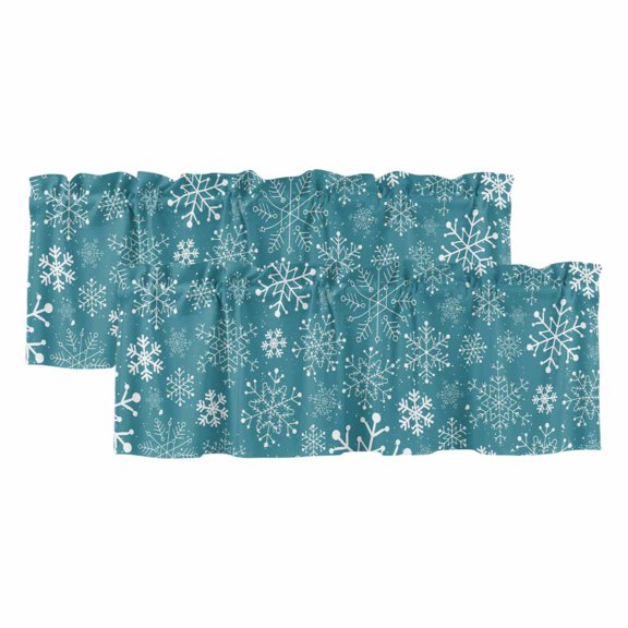 Teal Snowflake Christmas Valances for Windows, Decorative Rod Pocket Window Valance Curtains, Xmas Snowflake Short Curtain Drapes for Kitchen/Bathroom/Living Room, 2 Panels, 60" W x 18" L