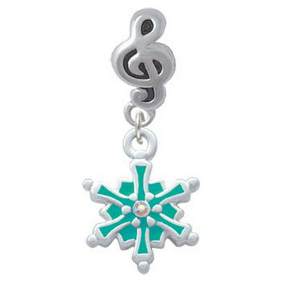 Teal Snowflake with Clear Crystal - Clef Note Charm Bead