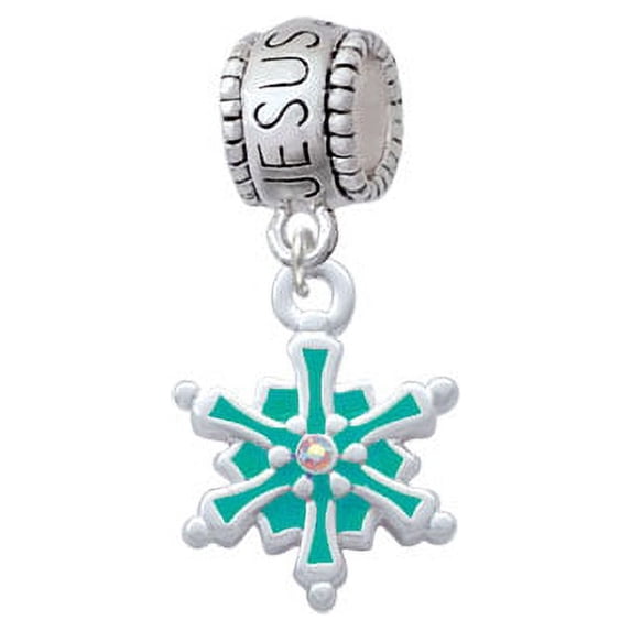 Teal Snowflake with Clear Crystal - Jesus Loves Me Charm Bead