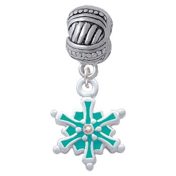Teal Snowflake with Clear Crystal - Large Rope with Cross Beads Charm Bead