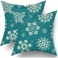 thumbnail image 1 of Teal Snowflakes Christmas Pillow Covers 16x16 Set of 2 Xmas Snow Holiday Decoration Print Decorative Outdoor Pillowcases Seasonal Winter Gift Farmhouse Throw Cushion Case Decor for Couch Sofa Bed, 1 of 6