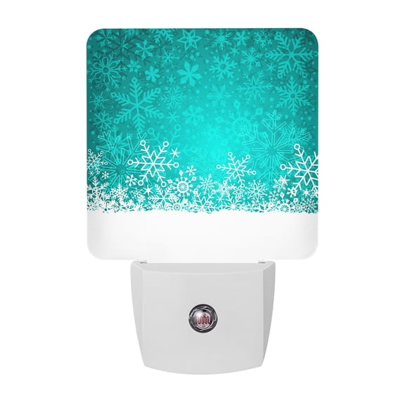 Teal Snowflakes Night Lights, Winter Xmas Teal White Nature Snow Scene Smart Auto Dusk to Dawn Sensor Nightlights Plug-in Nightlight for Bedroom Bathroom Living Room Kitchen Hallway