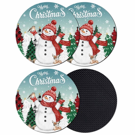 Teal Snowman Christmas Coasters Set of 4, Absorbent Coasters for Drinks, Xmas Tree Snowflake Elk Winter Coaster for Desk Coffee Table Protection, Home Decor House Warming Gifts 4"
