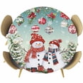 thumbnail image 1 of Teal Snowman Christmas Round Tablecloth 55-60 Inch Round Fitted Table Cloth with Elastic Edge, Balls Xmas Botanical Tree Waterproof Table Cover Protector for Outdoor Picnic Party Dining, 1 of 6