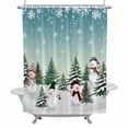 thumbnail image 1 of Teal Snowmen Christmas Shower Curtain Set with Hooks, Xmas Tree Snowflake Waterproof Fabric Bathroom Curtains Decor Home Accessories, Stall Long 54 X 78 Inch, 1 of 9