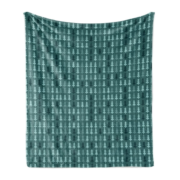Teal Soft Flannel Fleece Blanket, Abstract Pine Fir Tree Silhouettes Triangular Christmas Wintertime Seasonal Forest Pattern, Cozy Plush for Indoor and Outdoor Use, 70" x 90", Teal, by Ambesonne