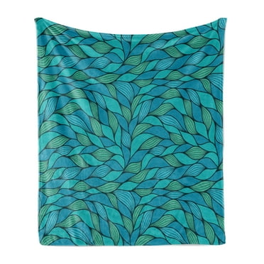 Teal Soft Flannel Fleece Blanket, Abstract Wave Design with Different Colors Ocean Themed Marine Life Pattern Print, Cozy Plush for Indoor and Outdoor Use, 50" x 70", Blue Mint Green, by Ambesonne