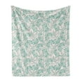 thumbnail image 1 of Teal Soft Flannel Fleece Blanket, Classic Botanical Pattern with Creeper Leaves and Berries Autumn Fall Nature Theme, Cozy Plush for Indoor and Outdoor Use, 60" x 80", Tan Turquoise, by Ambesonne, 1 of 5