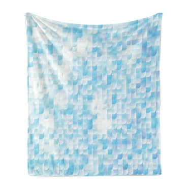Teal Soft Flannel Fleece Blanket, Glisten Fish Scale with Gradients and Hotspots Sun Rays Cheerful Artwork Print, Cozy Plush for Indoor and Outdoor Use, 50" x 60", Blue Purple White, by Ambesonne