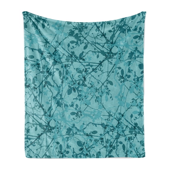 Teal Soft Flannel Fleece Blanket, Ink Drawing Inspired Intertwined Tree Branches Buds and Leaves in Abstract Design, Cozy Plush for Indoor and Outdoor Use, 50" x 60", Teal Turquoise, by Ambesonne