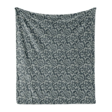 Teal Soft Flannel Fleece Blanket, Lace Style Abstract Floral Ornament with Victorian Inspirations Vintage Illustration, Cozy Plush for Indoor and Outdoor Use, 50" x 60", Teal Beige, by Ambesonne