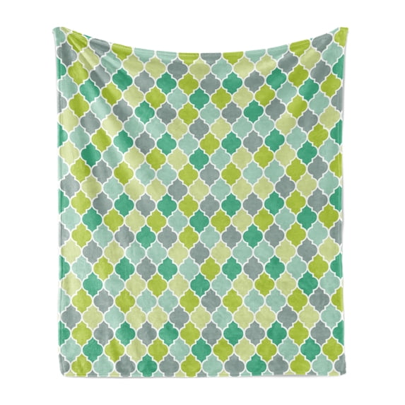 Teal Soft Flannel Fleece Blanket, Traditional Moroccan Cultural Pattern Trellis Quatrefoil Motif in Vibrant Colors Retro, Cozy Plush for Indoor and Outdoor Use, 60" x 80", Multicolor, by Ambesonne
